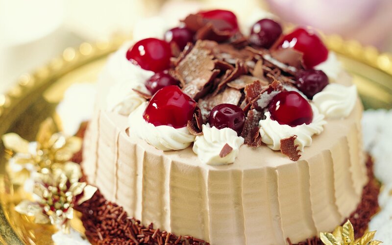 Cherry Chocolate Cake — Brown, Festive