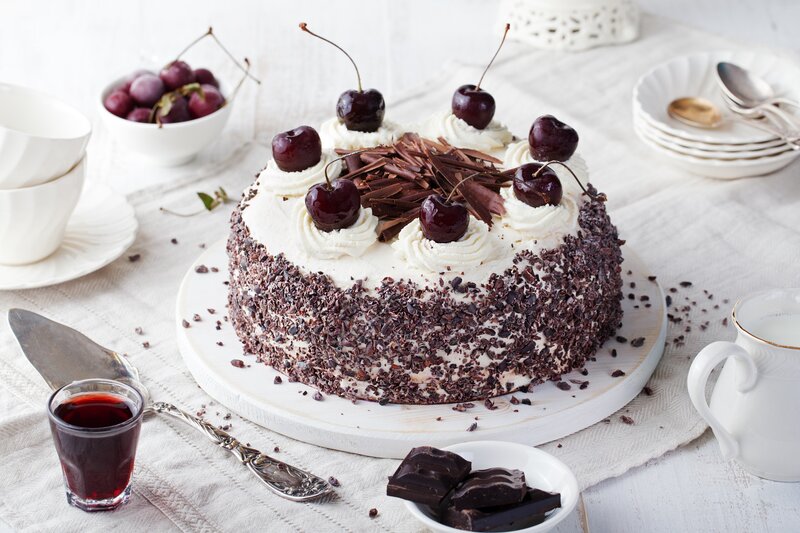 Cherry Chocolate Cake — White, Delicate