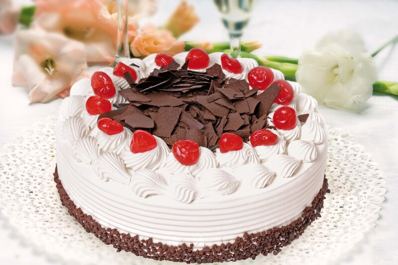 Cherry Chocolate Cake — White, Festive