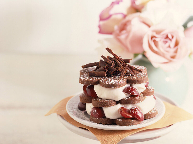 Cherry Chocolate Dessert — Brown, Delicate, Photograph
