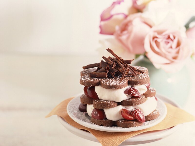 cherry chocolate dessert stack