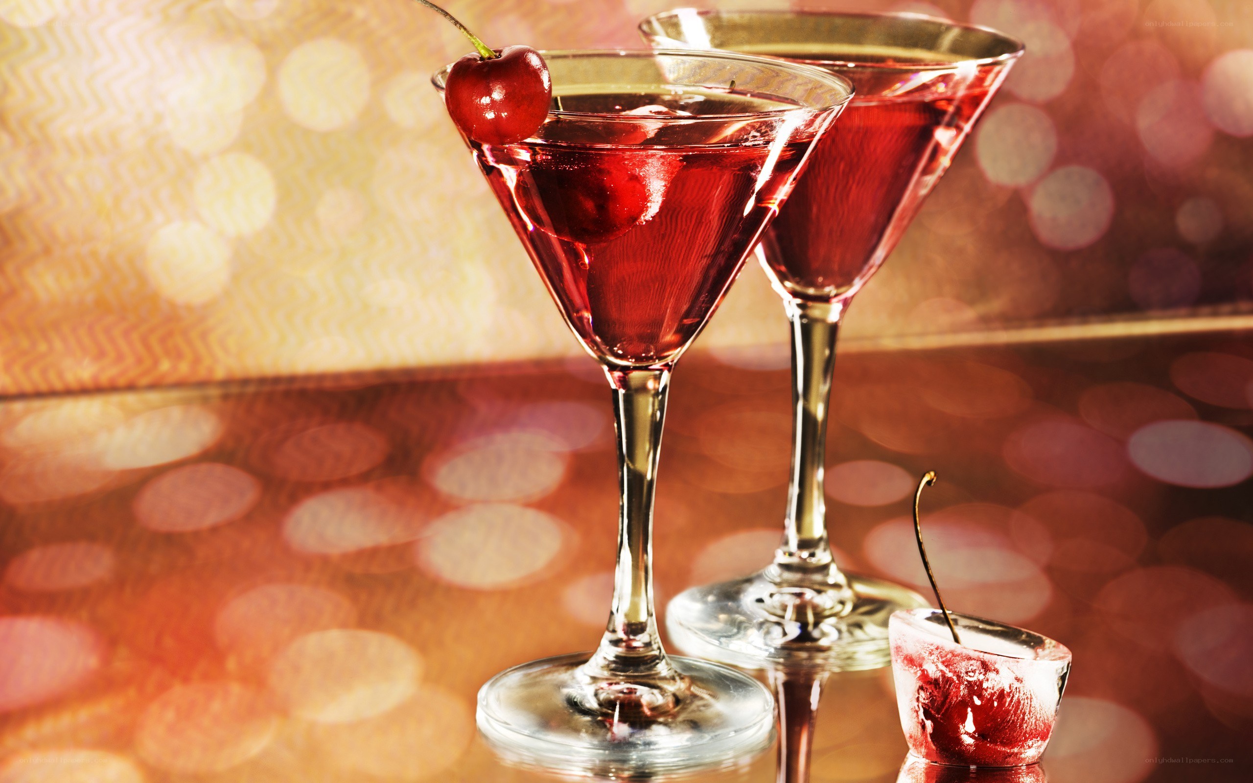 Cherry cocktails on a bar