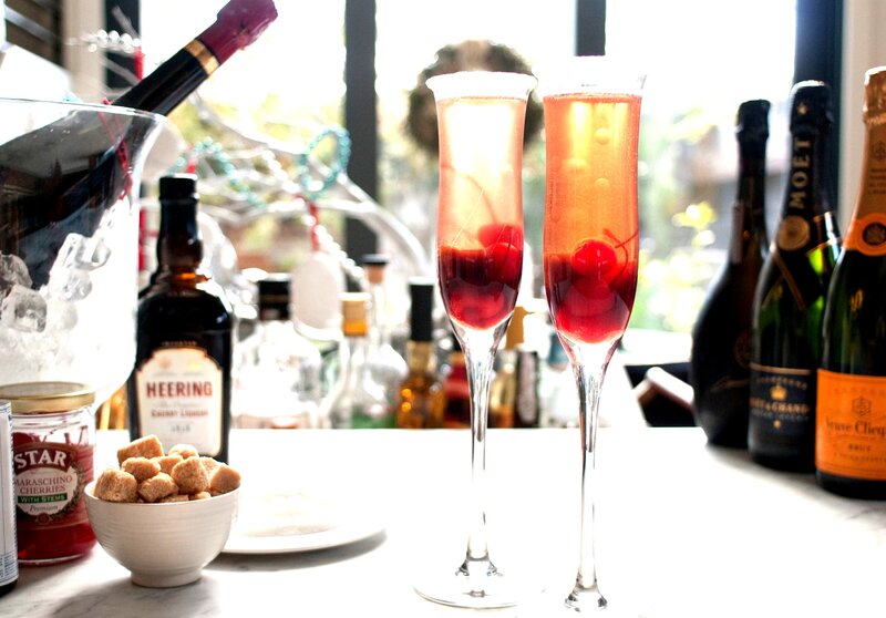 Cherry Cocktails on Table — Red, Festive