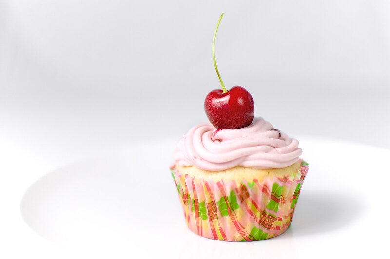 cherry cupcake on white plate