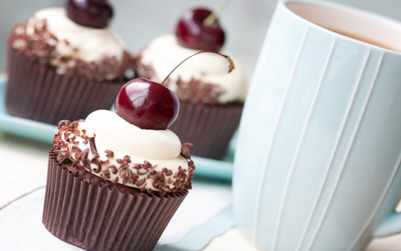Cherry Cupcakes with Cream — Brown