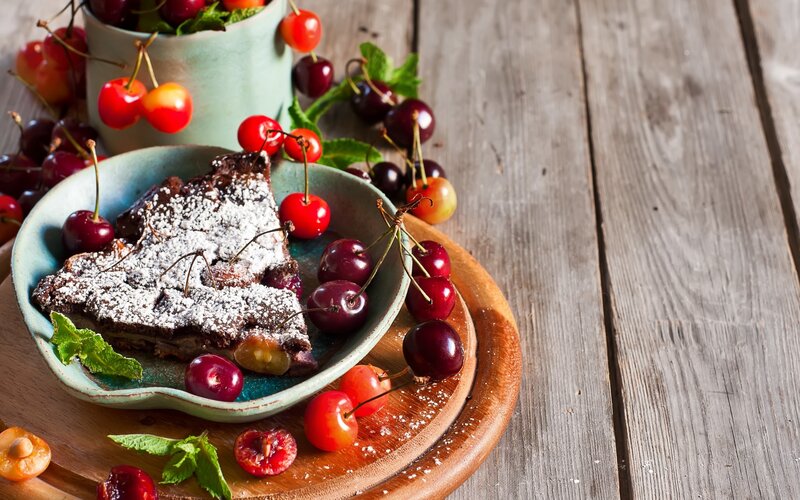 Cherry Dessert on Wood