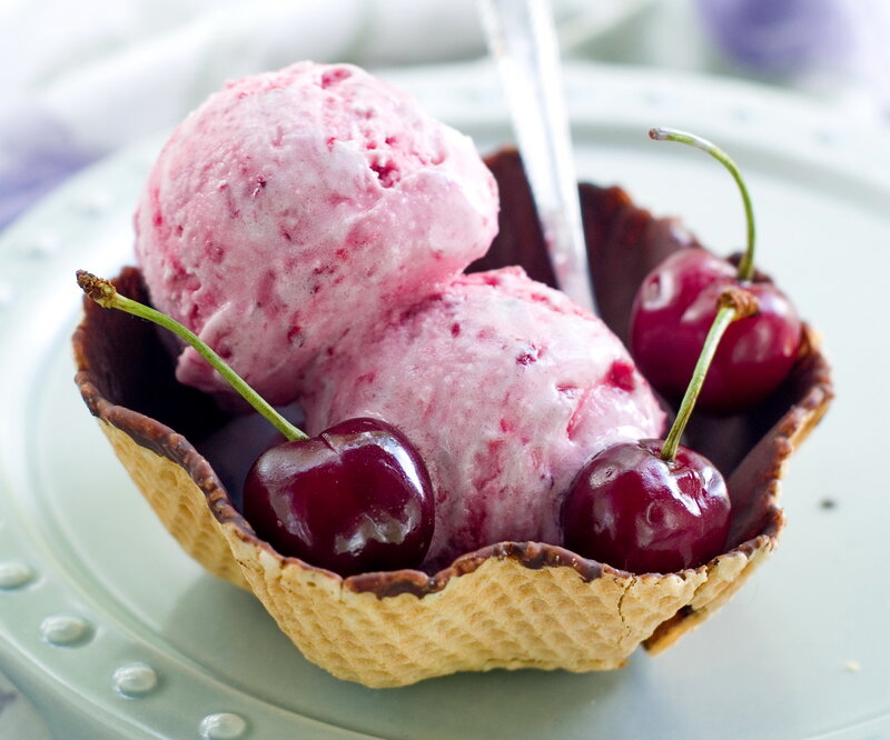 Cherry Ice Cream in Bowl