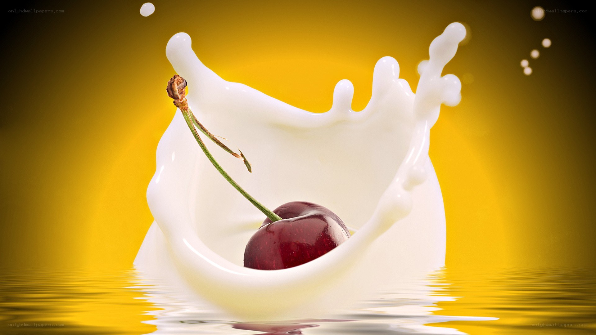 cherry splashing in milk