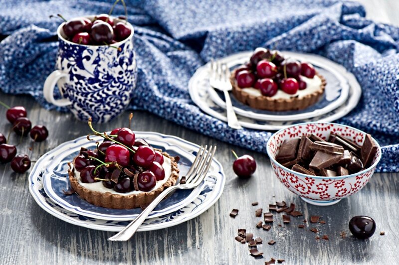 Cherry Tarts on Plates