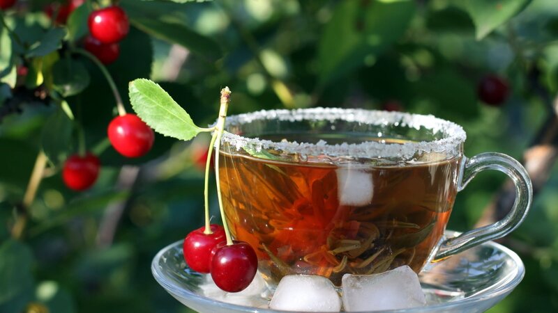 Cherry Tea in Glass Cup — Green, Serene