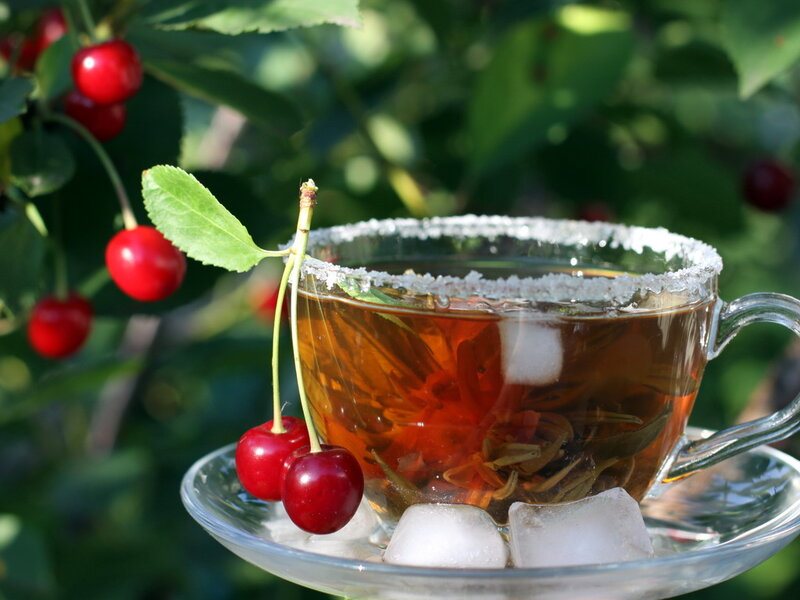 Cherry Tea in Glass Cup — Red