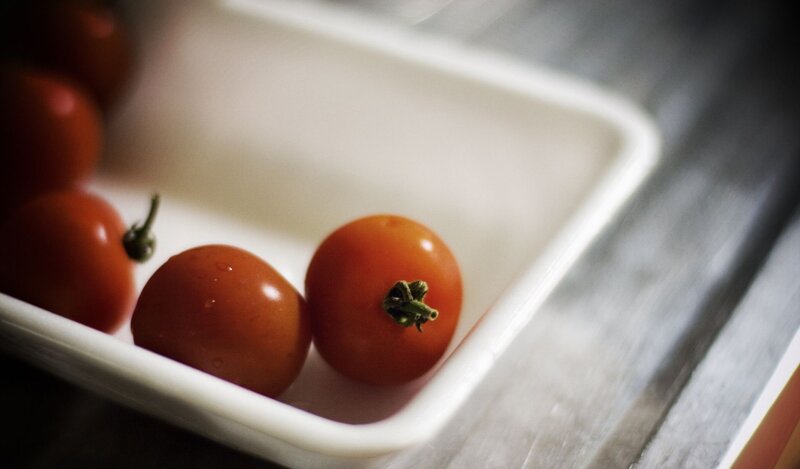 Cherry tomatoes in a container