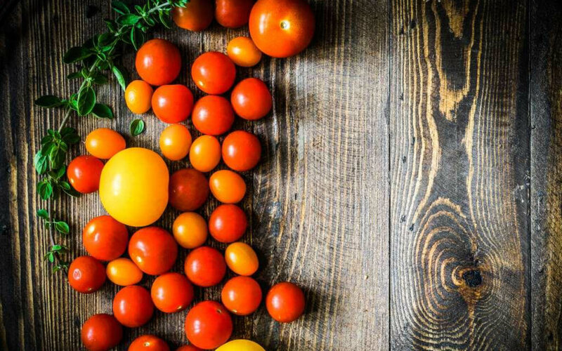 Cherry Tomatoes on Wood — Red