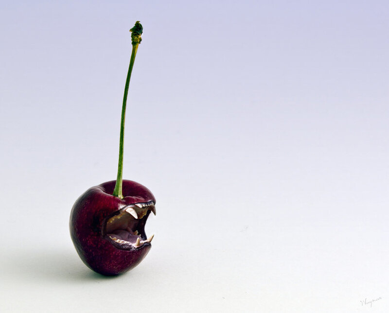 cherry with a mouth