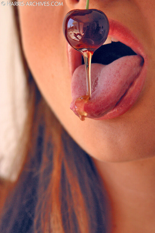 cherry with honey on tongue