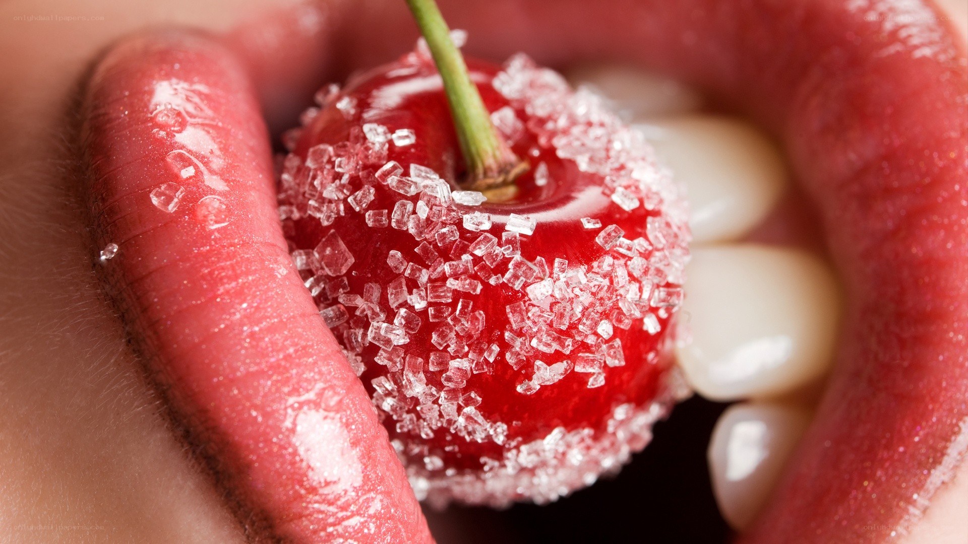 cherry with sugar in mouth