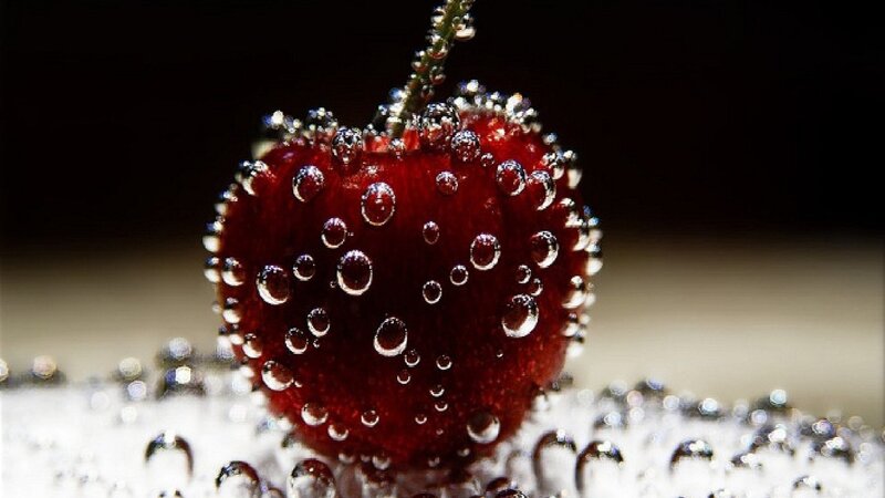 cherry with water droplets