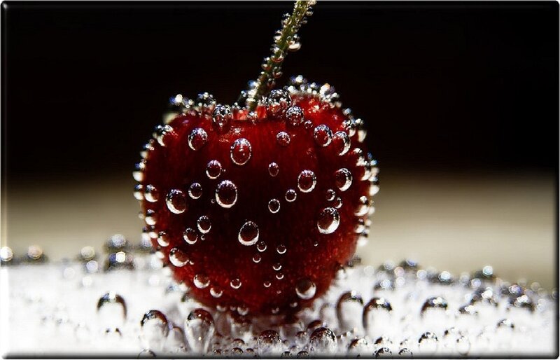Cherry with Water Droplets — Red, Dramatic