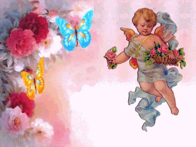 Cherub Holding Flowers — Pink
