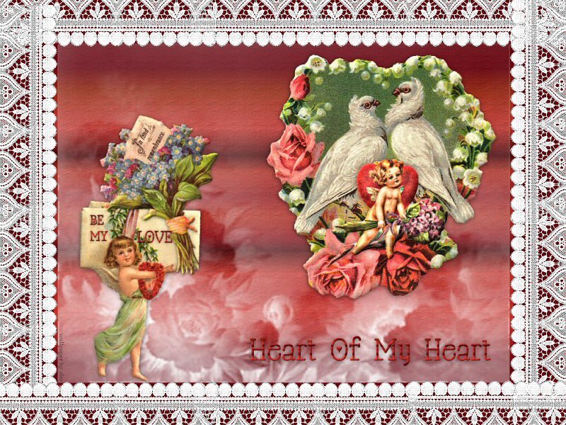 Cherub Holding Flowers — Red, Romantic