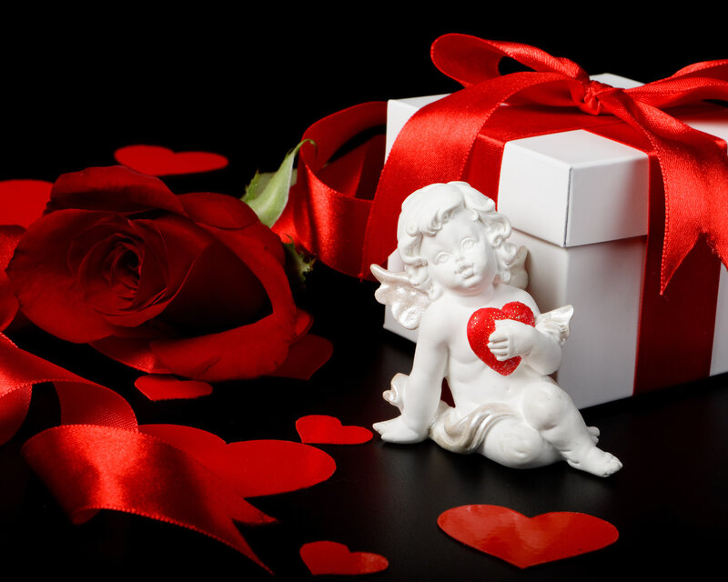 Cherub Holding Heart — Red, Romantic, Photograph