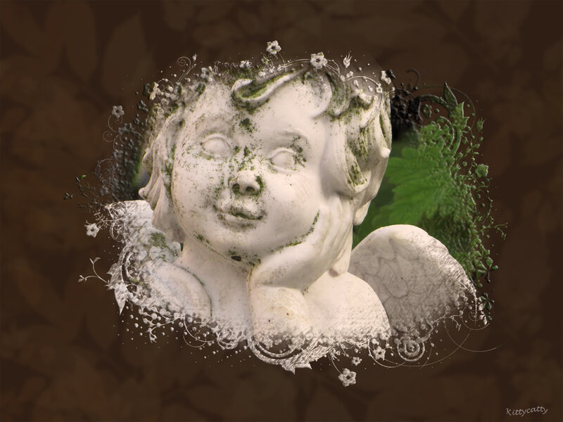 Cherub Statue with Flowers — White
