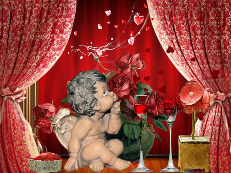 Cherub Statue with Roses