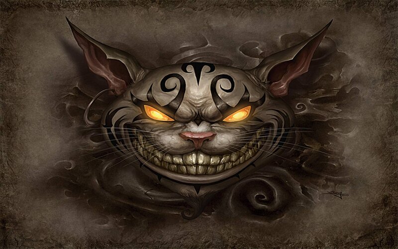 Cheshire Cat Face — Gray, Menacing, Digital Art