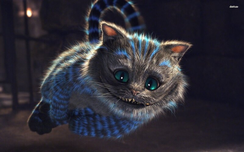 Cheshire Cat Floating — Gray, Mysterious, Night, 3d Render, Eyes