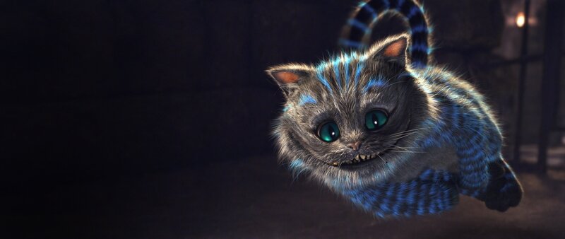Cheshire Cat Floating — Gray, Mysterious, Night, 3d Render, Glowing Blue Stripes, Dark Background