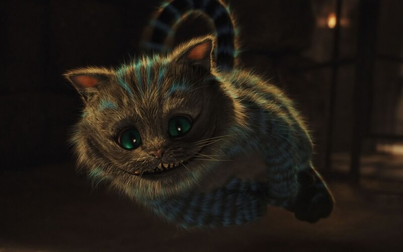 Cheshire Cat Floating — Gray, Mysterious, Night, 3d Render, Green Eyes