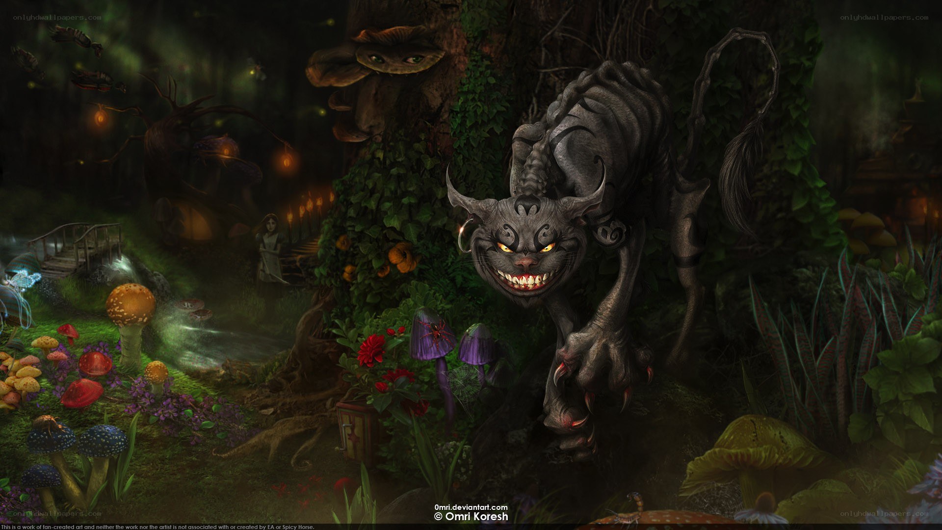 Cheshire Cat in a dark forest