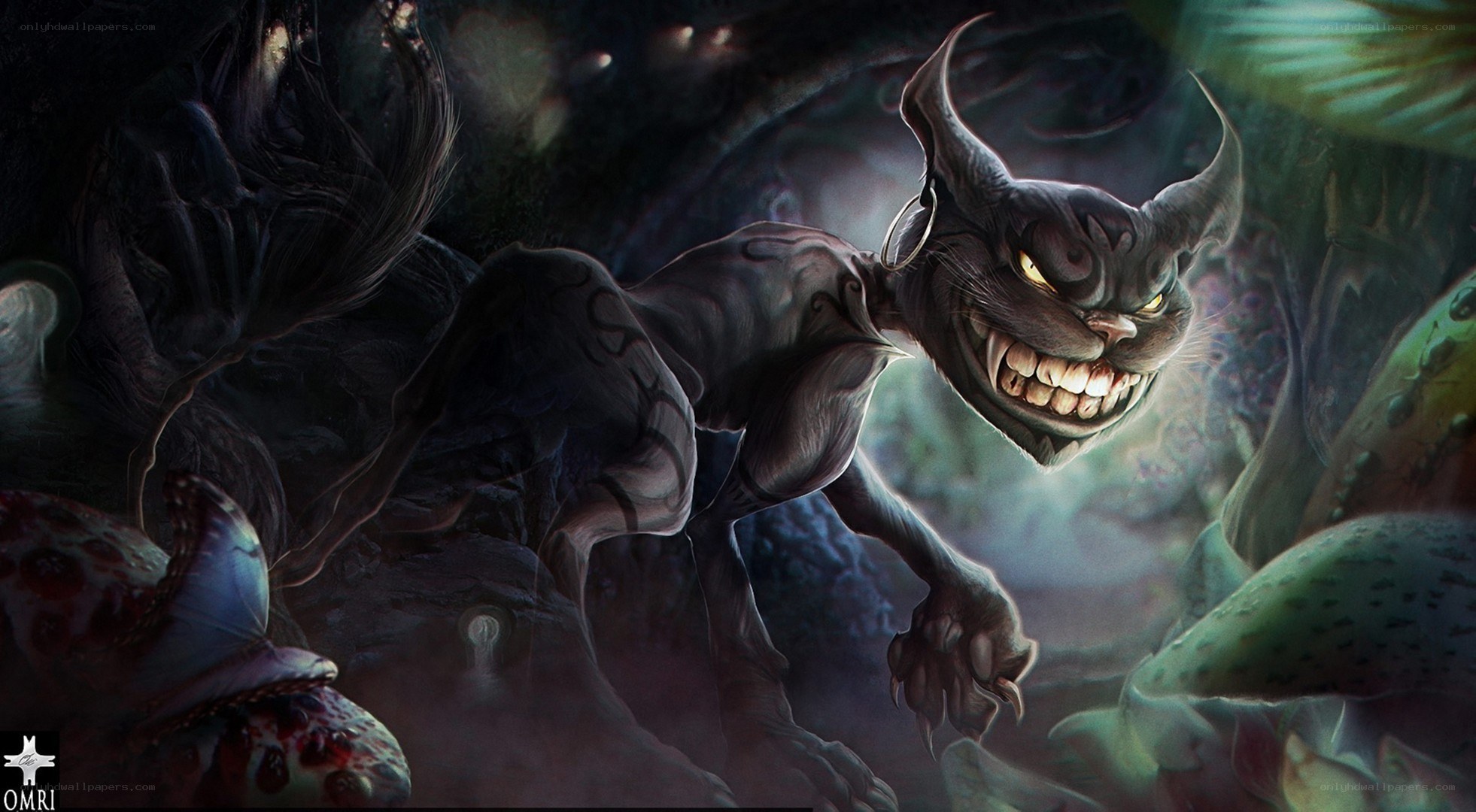 Cheshire Cat in a dark forest