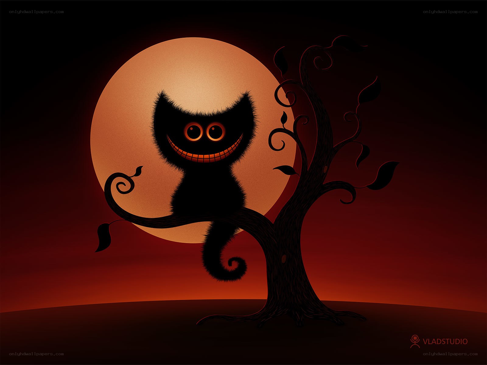 Cheshire Cat in a spooky tree