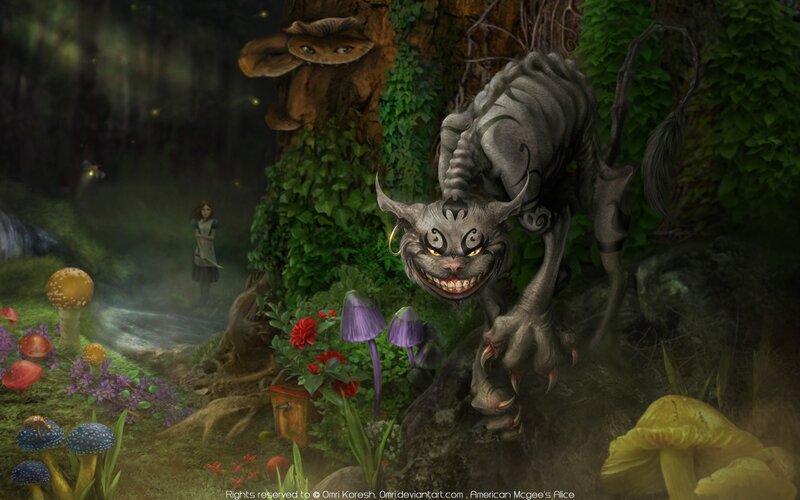 Cheshire Cat in Forest — Green