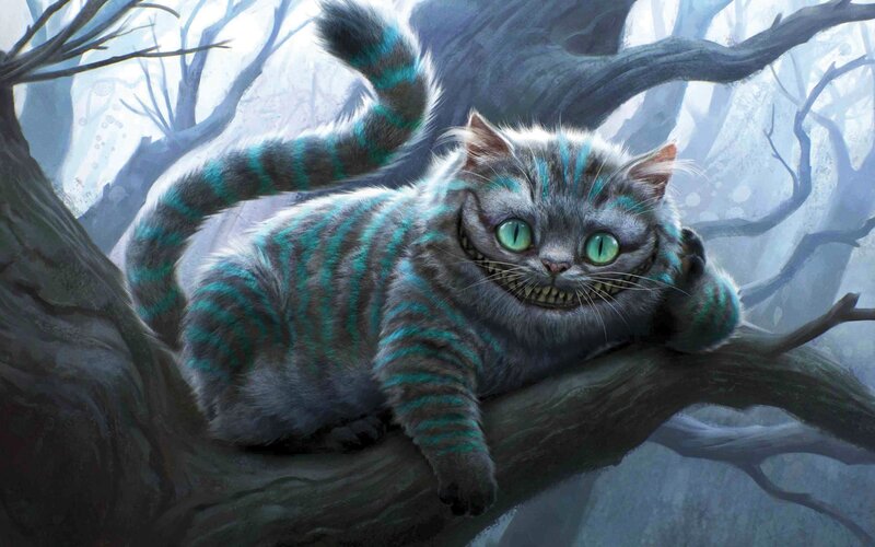 Cheshire Cat in Tree — Gray, Mysterious, Digital Art, Forest