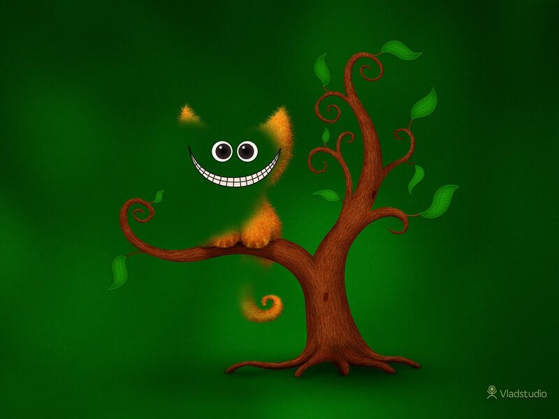 Cheshire Cat in Tree — Green, Whimsical