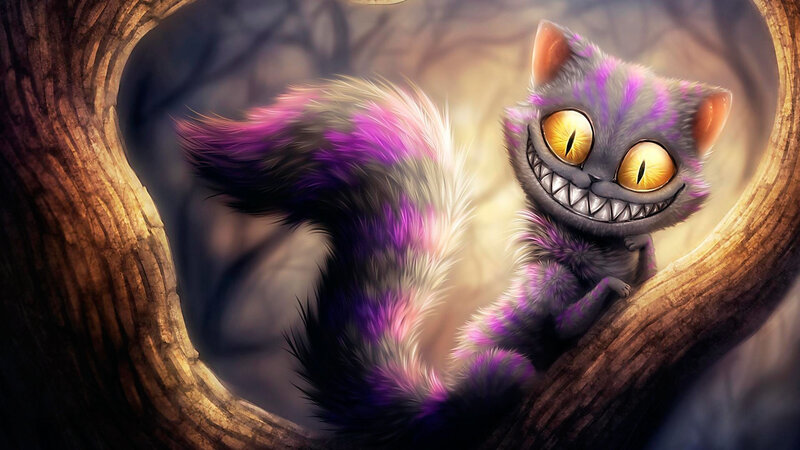 Cheshire Cat in Tree — Purple, Mysterious, Digital Art
