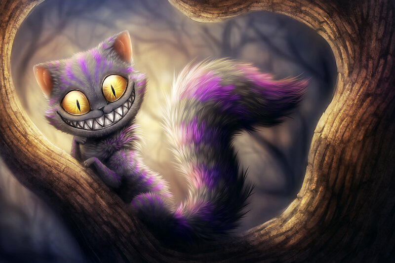 Cheshire Cat in Tree — Purple, Whimsical, Night