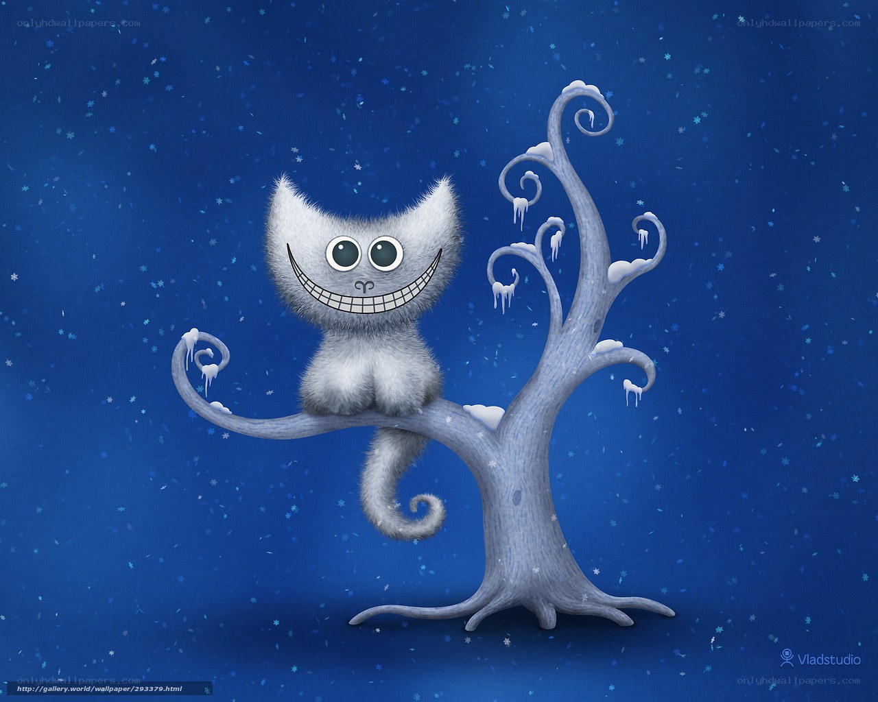 Cheshire Cat on a Snowy Tree