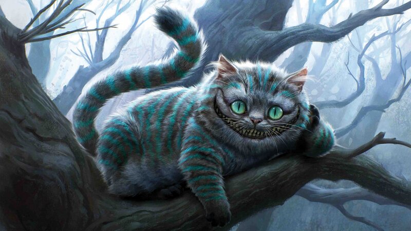 Cheshire Cat on Branch — Gray, Mysterious