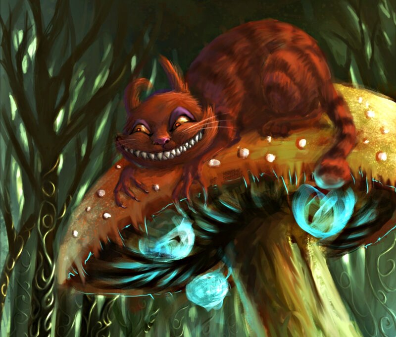 Cheshire Cat on Mushroom — Brown