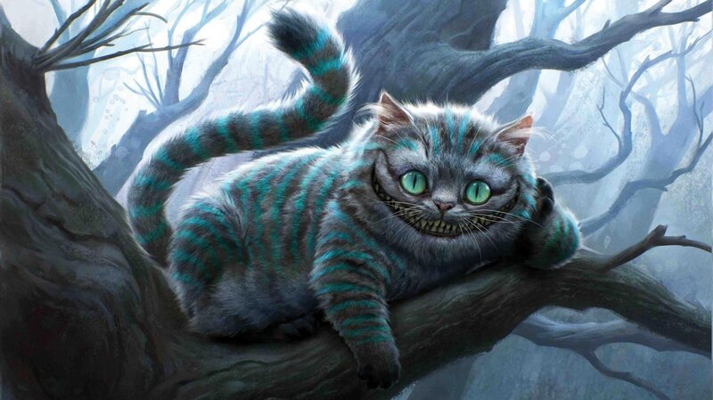 Cheshire Cat on Tree Branch — Gray