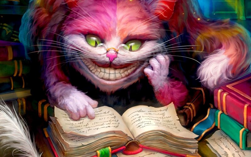 Cheshire Cat Reading Book — Pink, Whimsical