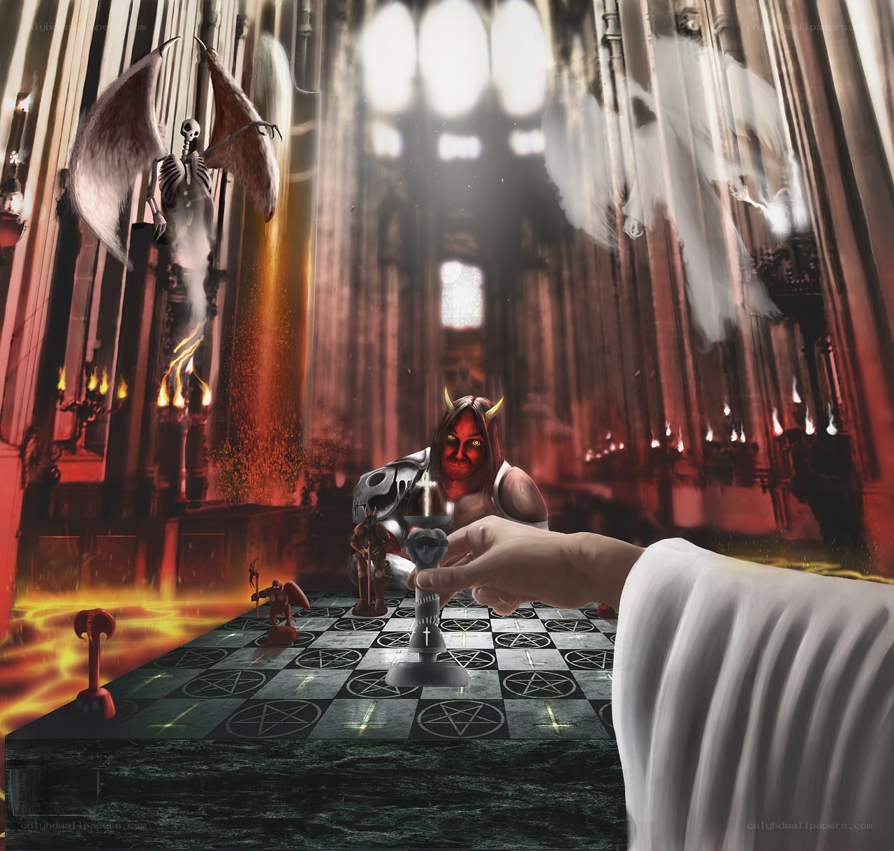 Chess game in a cathedral