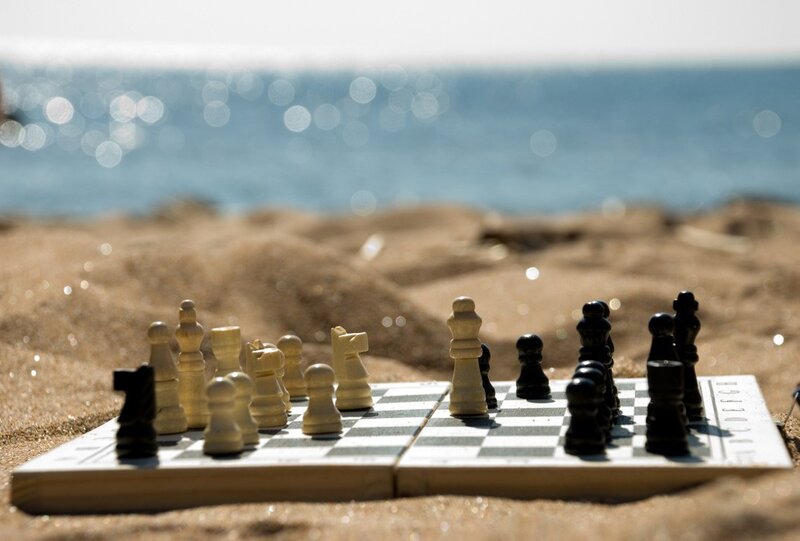 chess game on the beach