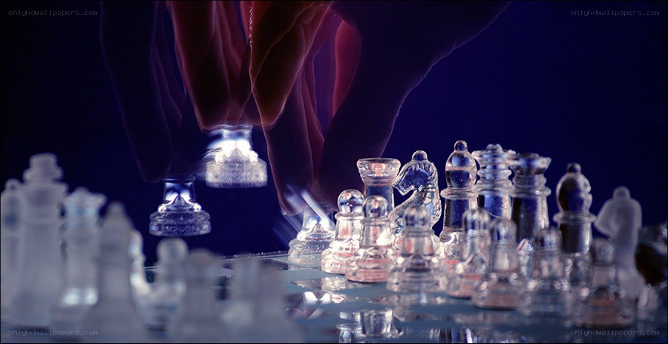chess game with glowing pieces