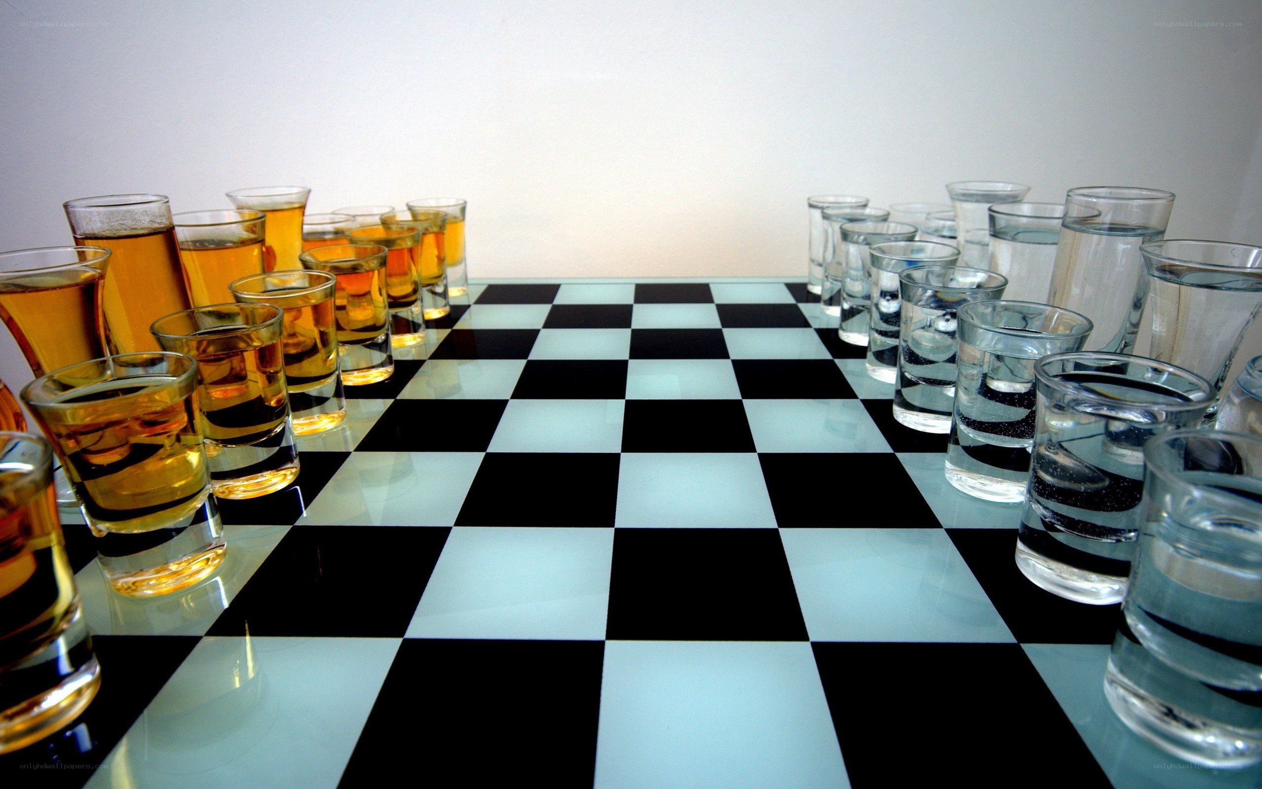 chess game with shot glasses