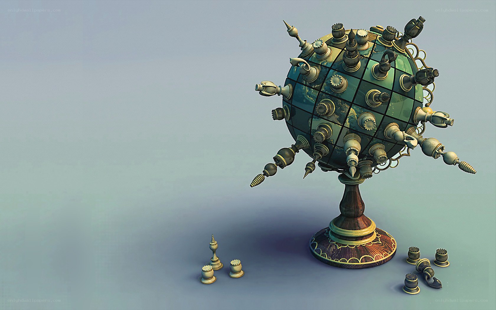 chess piece globe sculpture