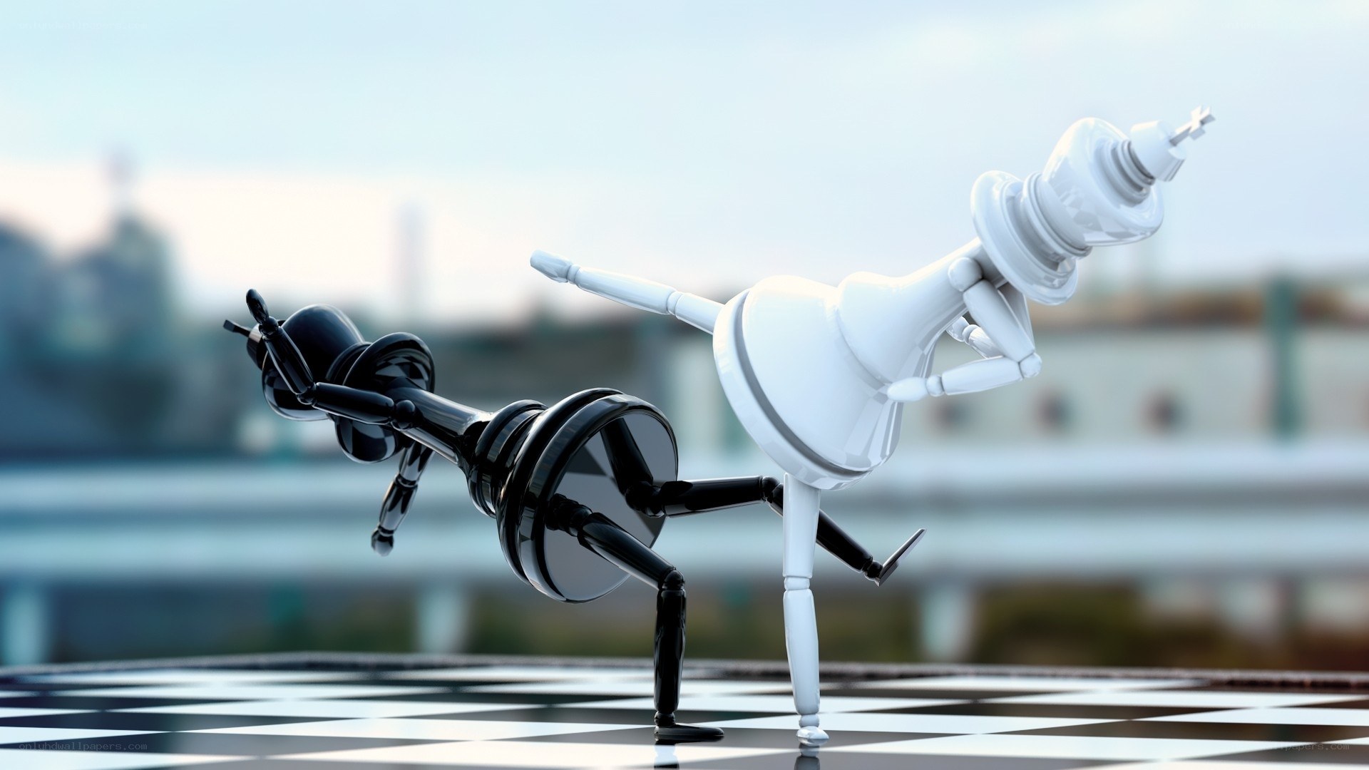 Chess piece warriors in combat
